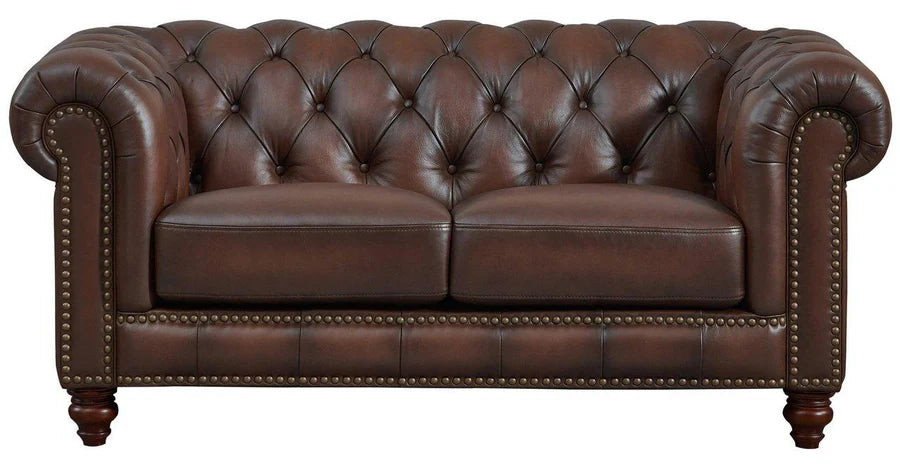 Alton Bay Leather Loveseat Carmel Brown  ( Free White Glove Delivery 3-5 Weeks )