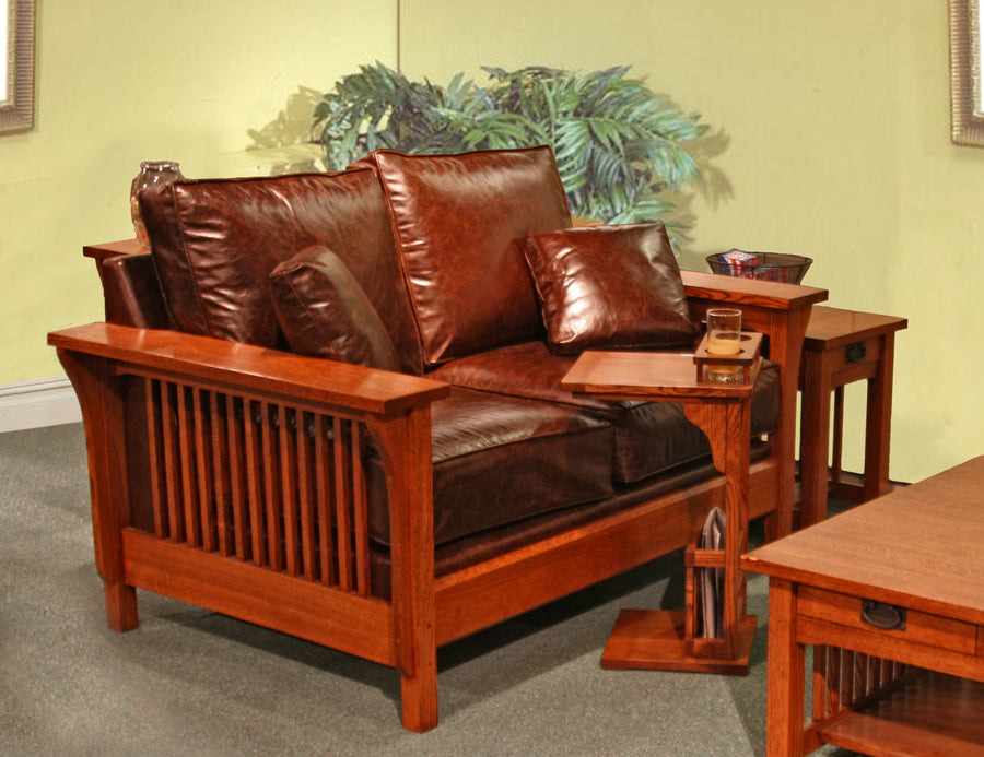 Mission Leather Love Seat with Pillows
