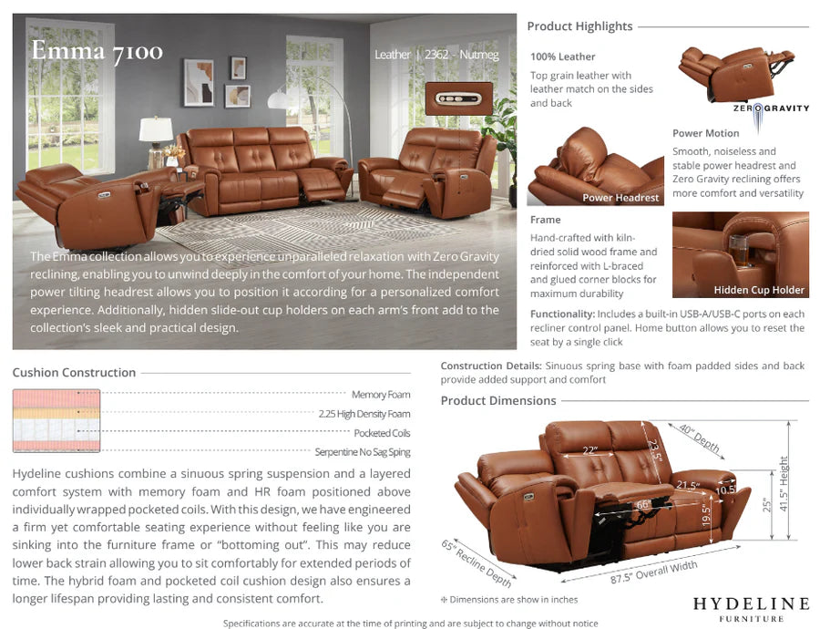 Emma Power Headrest Zero Gravity Reclining Sofa Collection - Barr’s Furniture (Riverside CA)