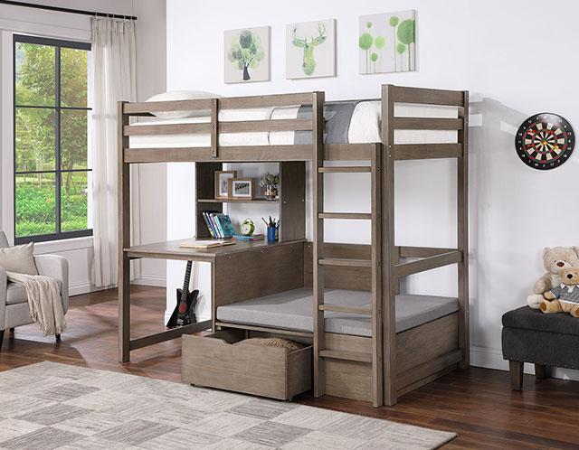 CALLISTUS Twin Workstation Loft Bed, White & Gray