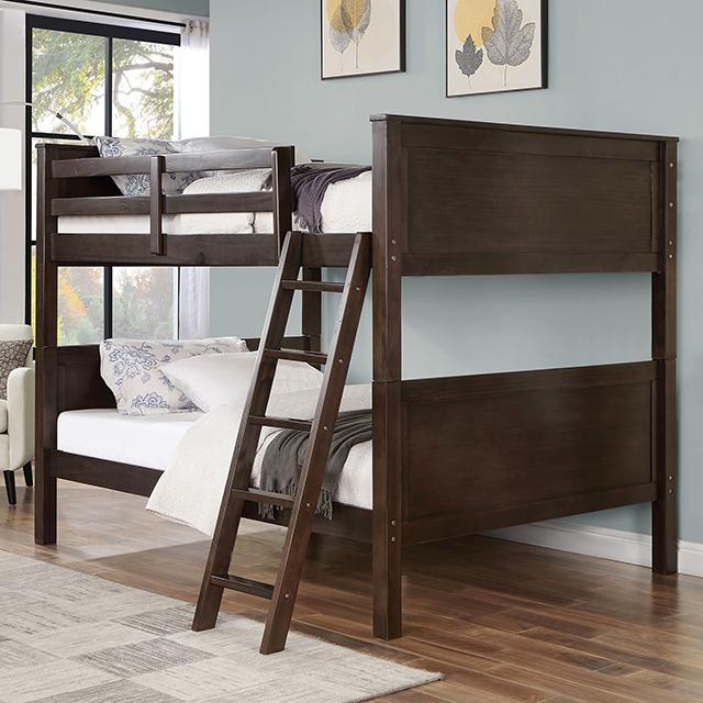 STAMOS Full/Full, Twin/Full, & Twin/twin Bunk Bed, Walnut