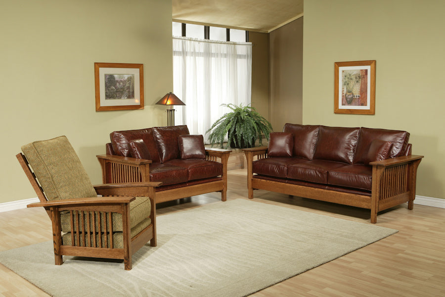 Mission Leather Sofa with Reversable Pillows