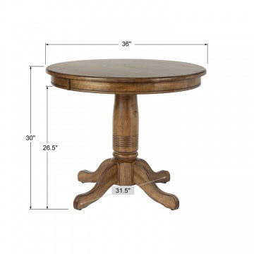 Carmel-Rustic Brown 36" Solid Wood Round Pedestal Table