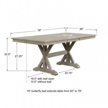 Carmel-Grey 78" Table w/ 18" Butterfly Leaf