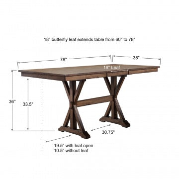 Carmel-Rustic Brown 78" Tall Table w/ 18" Butterfly Leaf