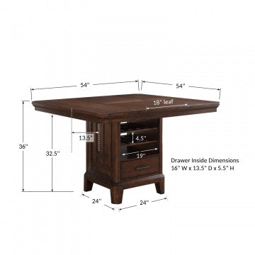 Kentwood 54" Tall Table w/ 18" Leaf