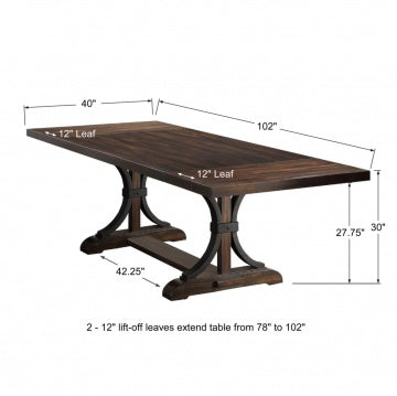 Montreal 102" Trestle Table w/ 2-12" Leaves