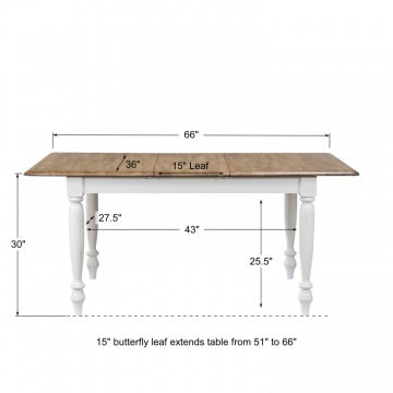 Pacifica 66" Leg Table w/ 15" Butterfly Leaf