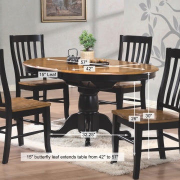 Quails Run-Almond/Ebony 42" Round Pedestal Table w/ 15" Butterfly Leaf