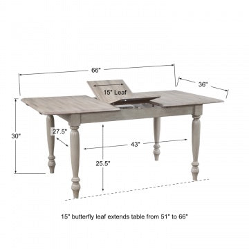 Ridgewood 66" Leg Table w/ 15" Butterfly Leaf