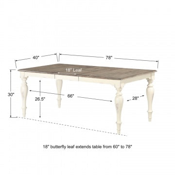 Torrance-White 78" Leg Table w/ 18" Butterfly Leaf