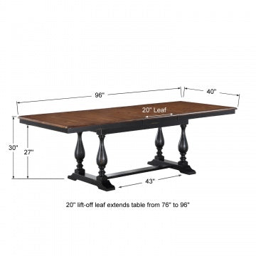 Torrance-Ebony 96" Trestle Table w/ 20" Leaf